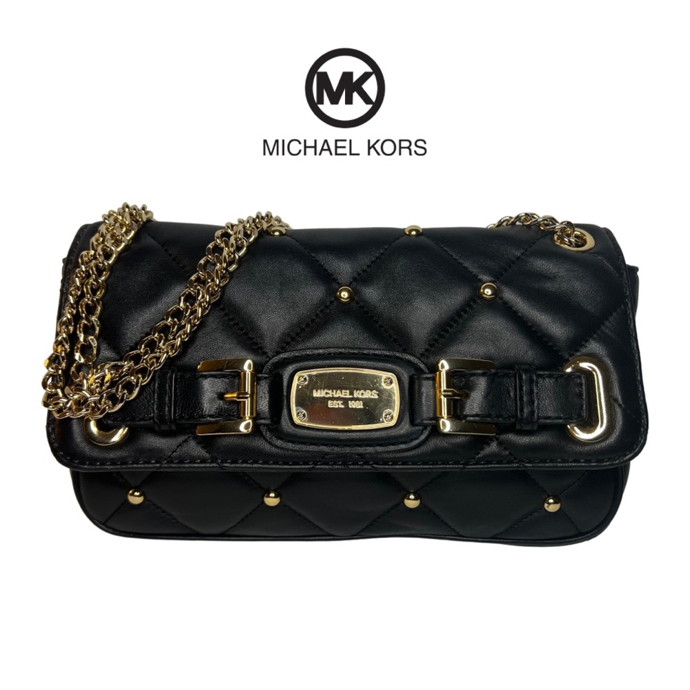 Michael Kors | Small Hamilton Black Quilted Leather Bag with Gold Studs